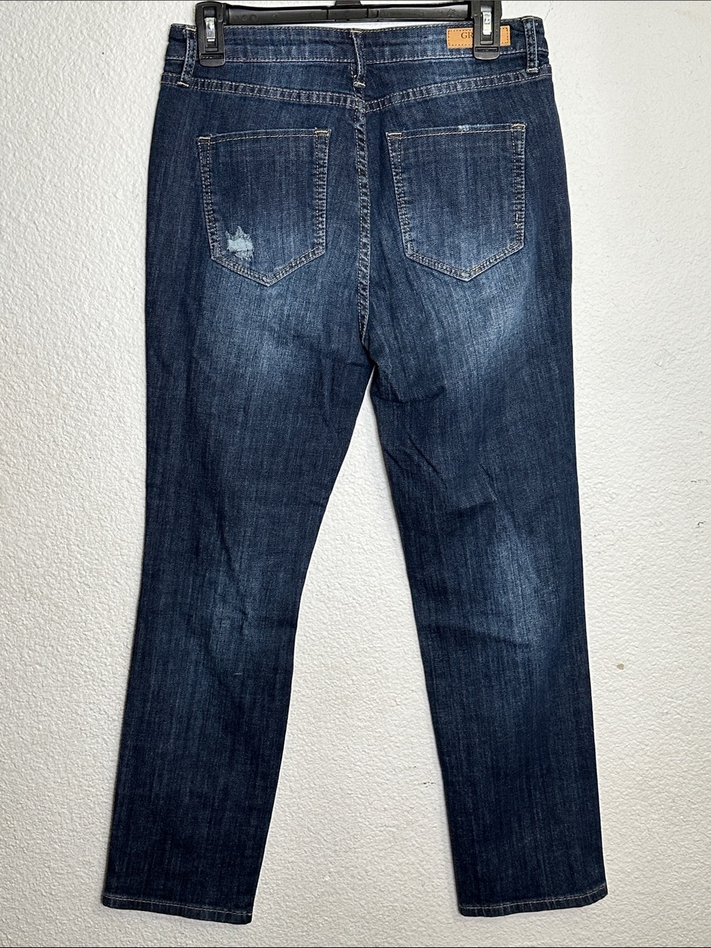 Grace in LA Distressed Denim Jeans Dark Blue Ripped Straight Leg Womens Size 28‎ - Picture 2 of 11
